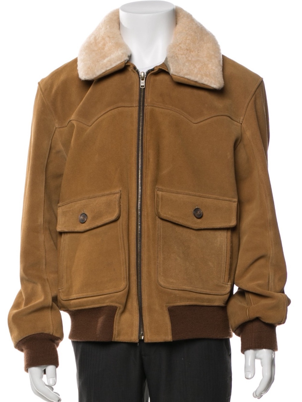 Frye Shearling Collar Chestnut Brown Suede Bomber Jacket
